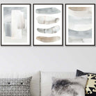 Set of 3 Watercolour Strokes Beige Blue Wall Art Prints