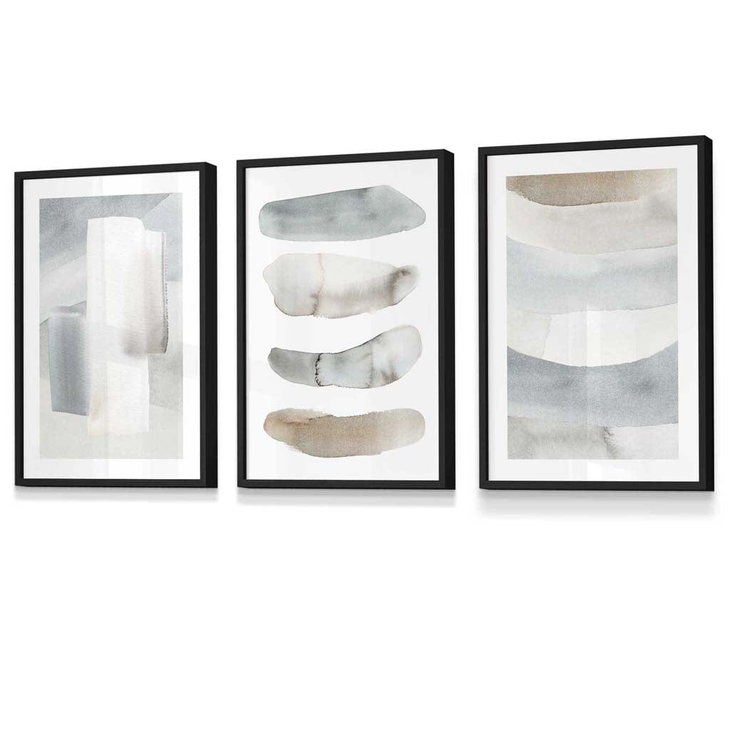 Watercolour Strokes Beige and Grey Wall Art Framed / Prints | Artze Wall Art UK