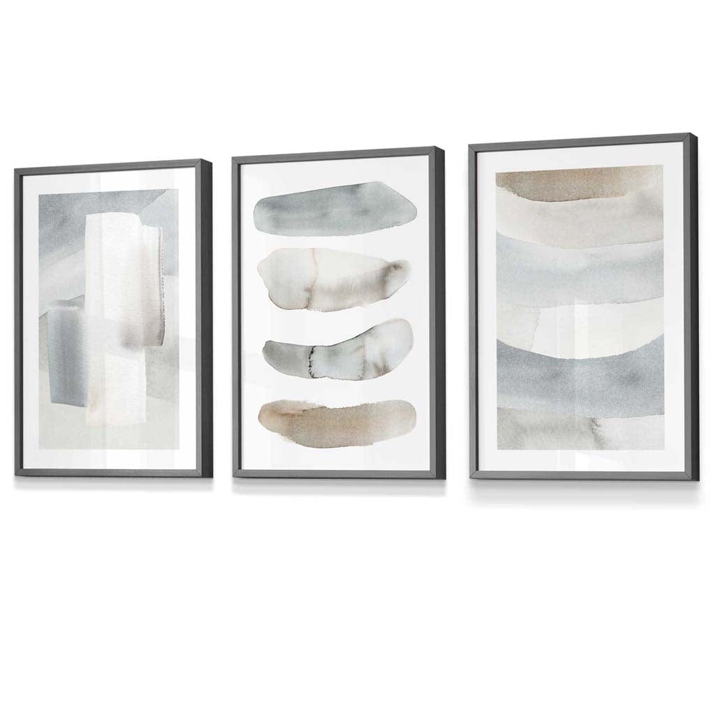 Watercolour Strokes Beige and Grey Wall Art Framed / Prints | Artze Wall Art UK