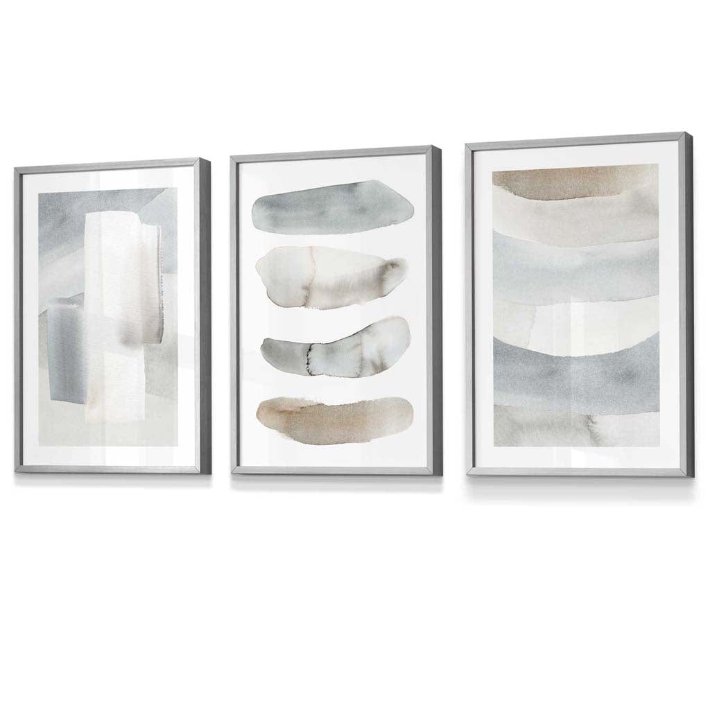 Watercolour Strokes Beige and Grey Wall Art Framed / Prints | Artze Wall Art UK