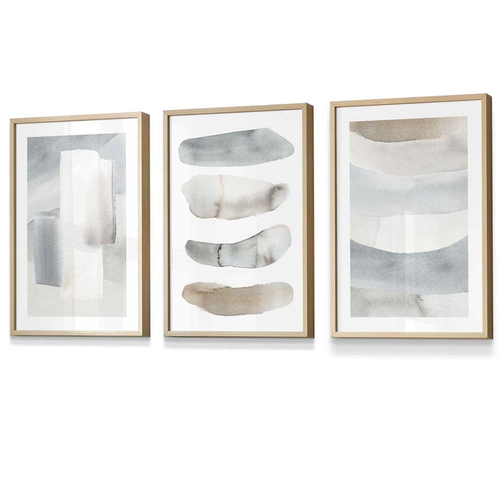 Watercolour Strokes Beige and Grey Wall Art Framed / Prints | Artze Wall Art UK