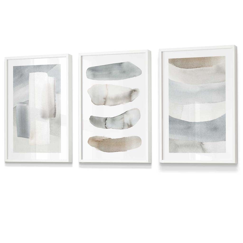 Watercolour Strokes Beige and Grey Wall Art Framed / Prints | Artze Wall Art UK