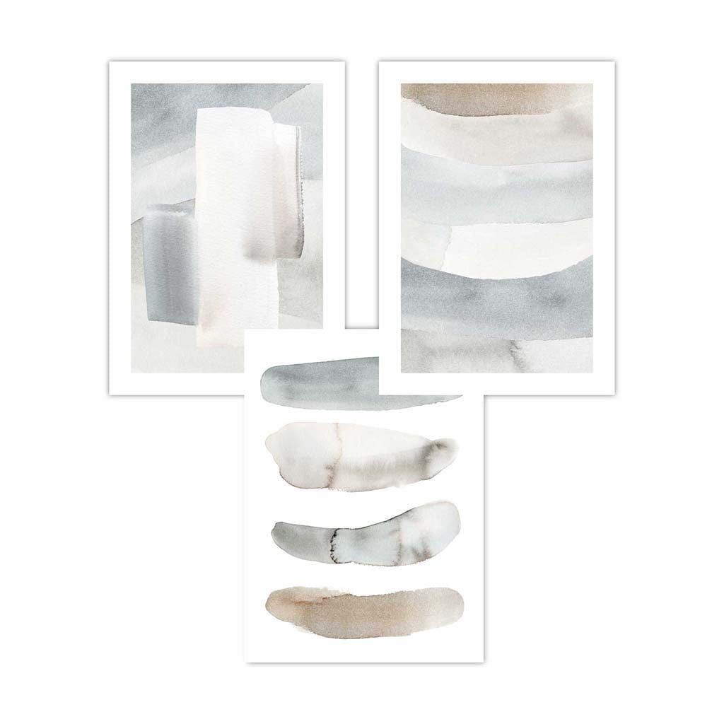Watercolour Strokes Beige and Grey Wall Art Framed / Prints | Artze Wall Art UK