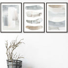Set of 3 Watercolour Strokes Beige Blue Wall Art Prints