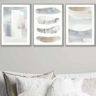 Set of 3 Watercolour Strokes Beige Blue Wall Art Prints