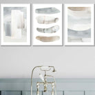 Set of 3 Watercolour Strokes Beige Blue Wall Art Prints