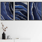 Set of 3 Abstract Navy Blue and Silver Wall Art Prints