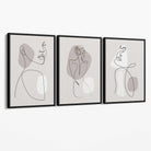 Beige Abstract Minimal Line Art Female Set of 3 Canvas Art Prints with Black Float Frame