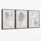 Beige Abstract Minimal Line Art Female Set of 3 Canvas Art Prints with Grey Float Frame