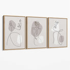 Beige Abstract Minimal Line Art Female Set of 3 Canvas Art Prints with Oak Float Frame