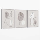Beige Abstract Minimal Line Art Female Set of 3 Canvas Art Prints with White Float Frame