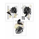 Set of 3 Abstract Black and Gold Botanical Wall Art Prints