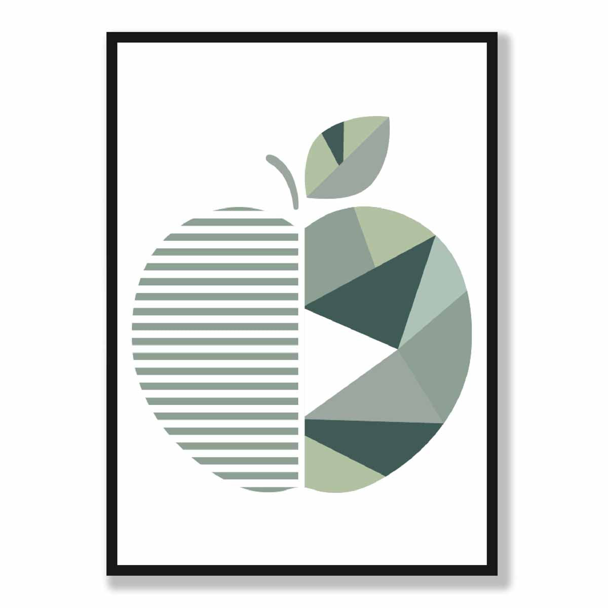 Geometric Fruit Poster of Apple in Sage green