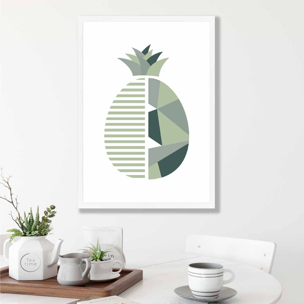 Geometric Fruit Poster of Pineapple in Sage green