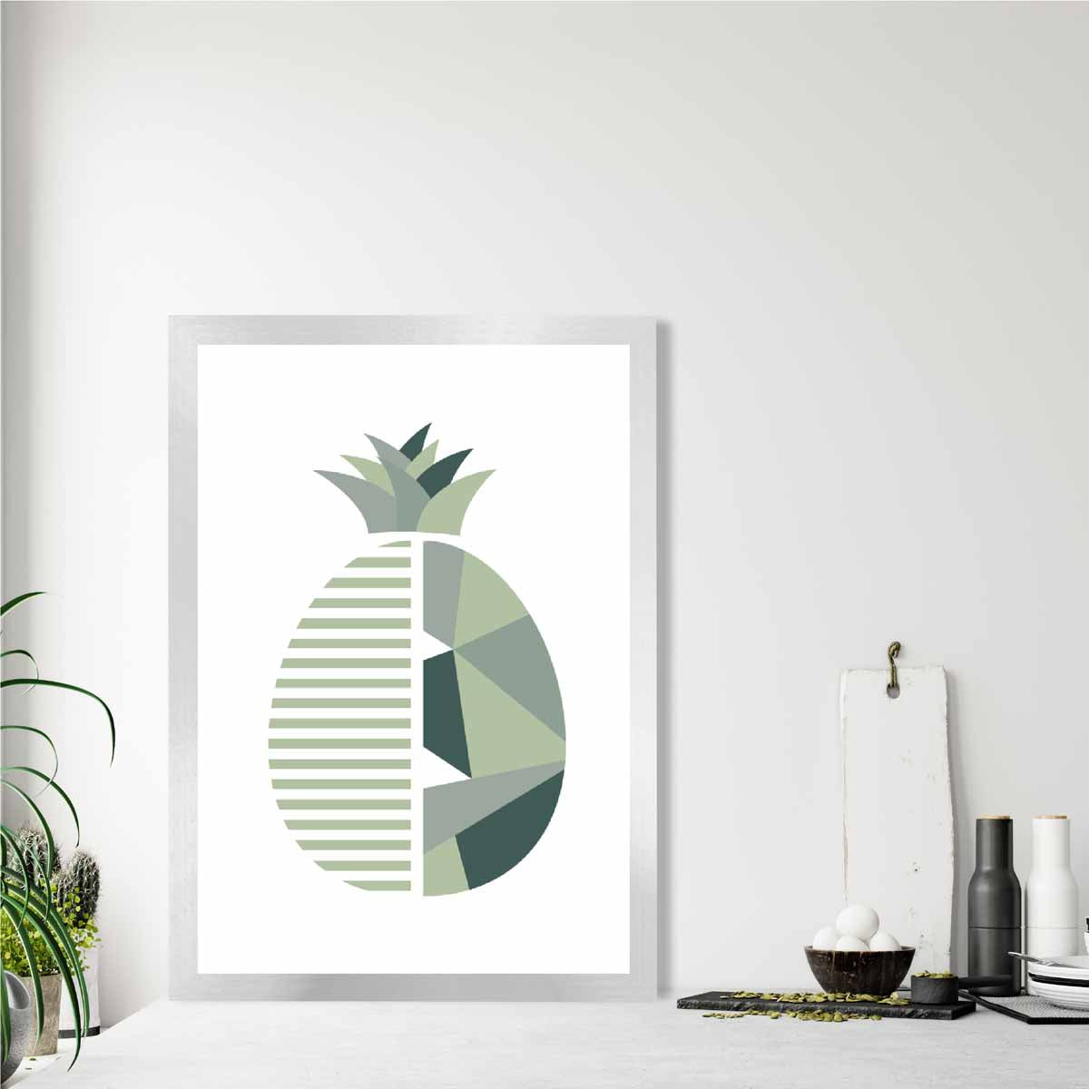 Geometric Fruit Poster of Pineapple in Sage green