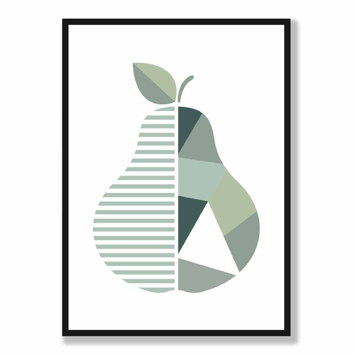 Geometric Fruit Poster of Pear in Sage green