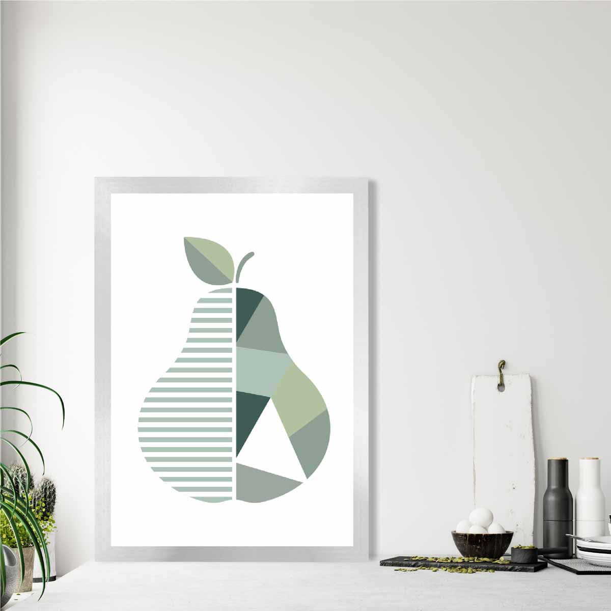 Geometric Fruit Poster of Pear in Sage green