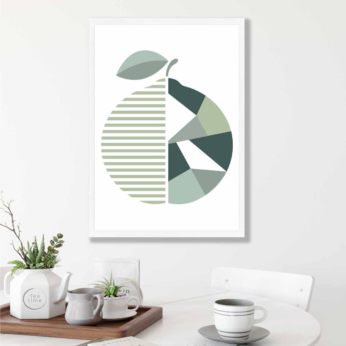 Geometric Fruit Poster of an Orange in Sage green