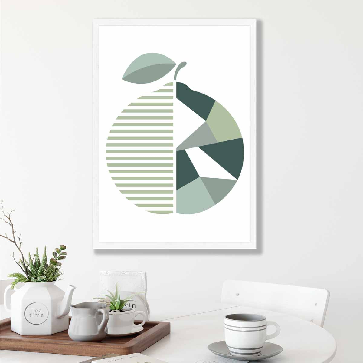 Geometric Fruit Poster of an Orange in Sage green