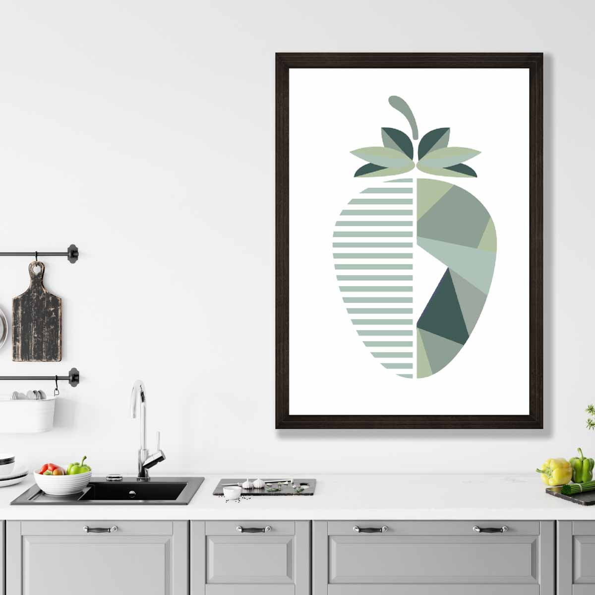 Geometric Fruit Poster of Strawberry in Sage green