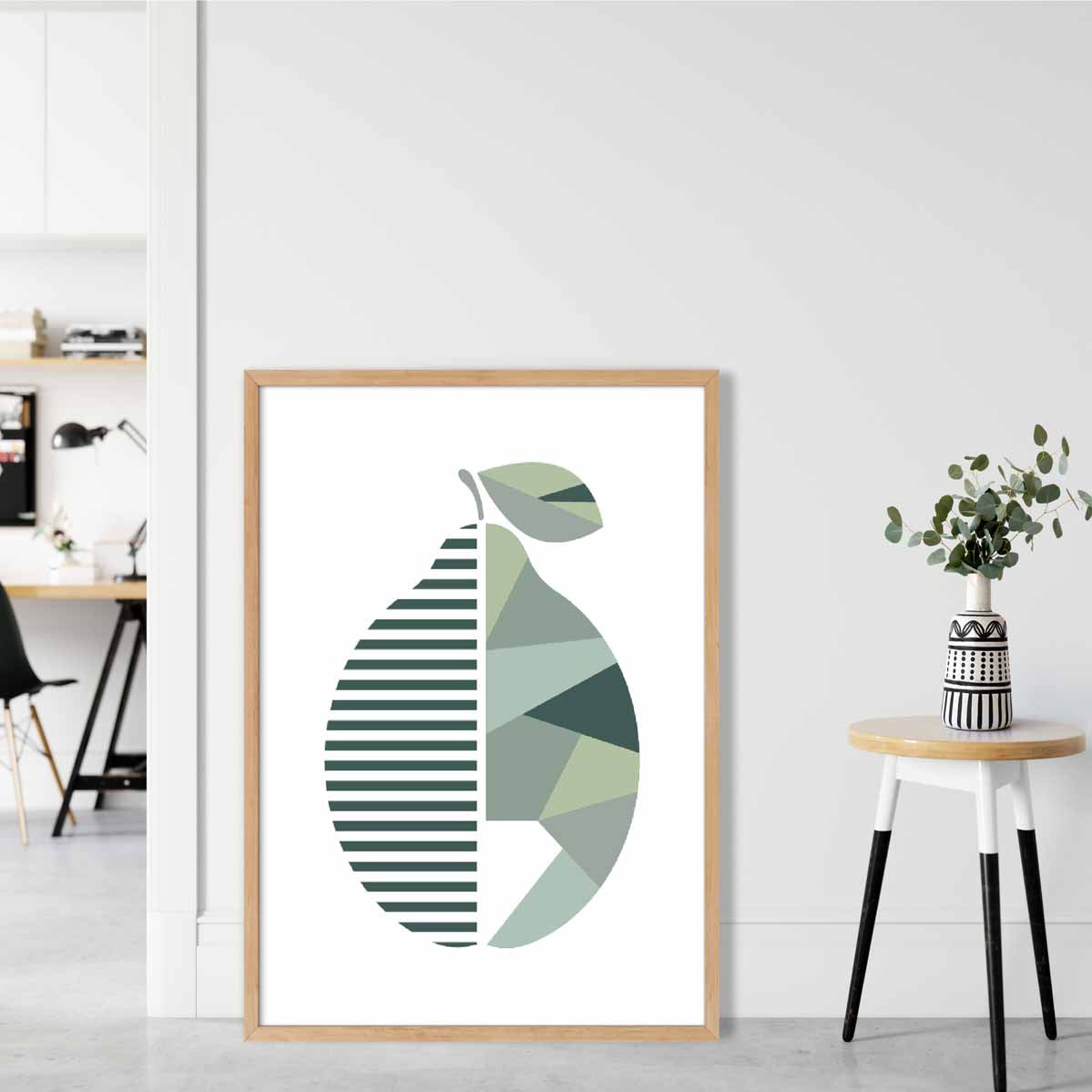 Geometric Fruit Poster of a Lemon in Sage green