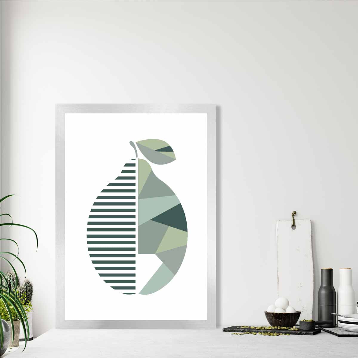 Geometric Fruit Poster of a Lemon in Sage green