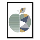 Geometric Fruit Poster of an Apple in Sage Green Blue and Yellow