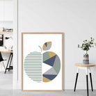 Geometric Fruit Poster of an Apple in Sage Green Blue and Yellow