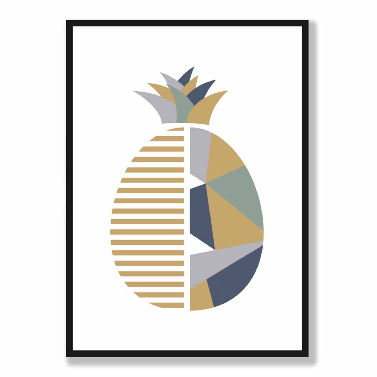 Geometric Fruit Poster of a Pineapple in Sage Green Blue Yellow