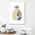 Geometric Fruit Poster of a Pineapple in Sage Green Blue Yellow