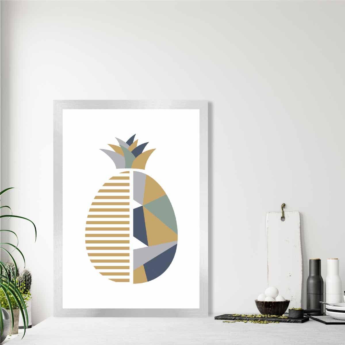 Geometric Fruit Poster of a Pineapple in Sage Green Blue Yellow