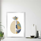 Geometric Fruit Poster of a Pineapple in Sage Green Blue Yellow