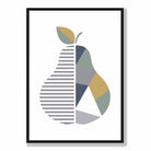 Geometric Fruit Poster of a Pear in Sage Green Blue Yellow