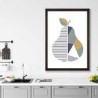Geometric Fruit Poster of a Pear in Sage Green Blue Yellow