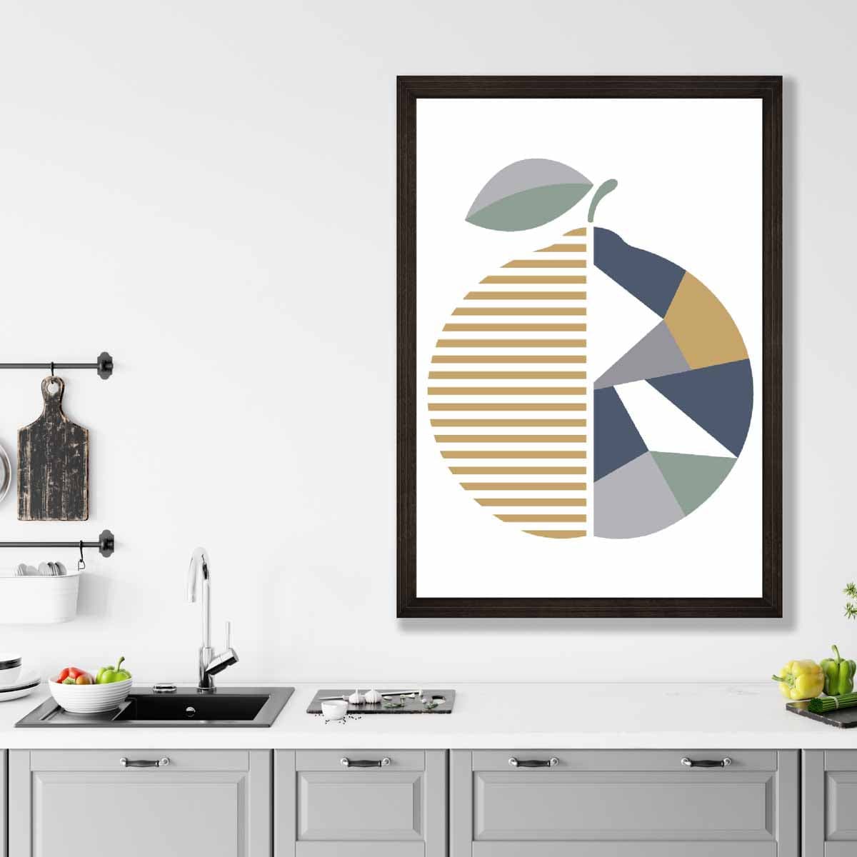 Geometric Fruit Poster of Orange in Sage green Blue Yellow