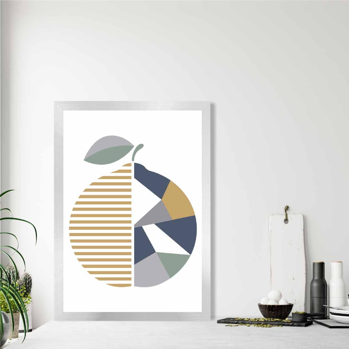 Geometric Fruit Poster of Orange in Sage green Blue Yellow