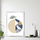 Geometric Fruit Poster of Orange in Sage green Blue Yellow