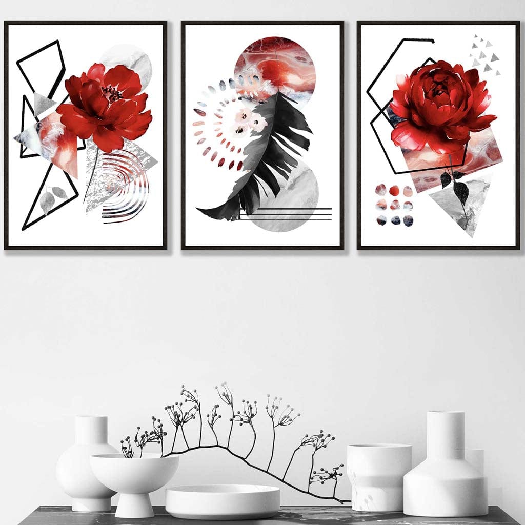 Flower Market Prints in Green, FRAMED Set of 3 with Flowers of London, Edinburgh, Dublin | Artze Wall Art UK