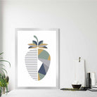 Geometric Fruit Poster of Strawberry in Sage green Blue Yellow