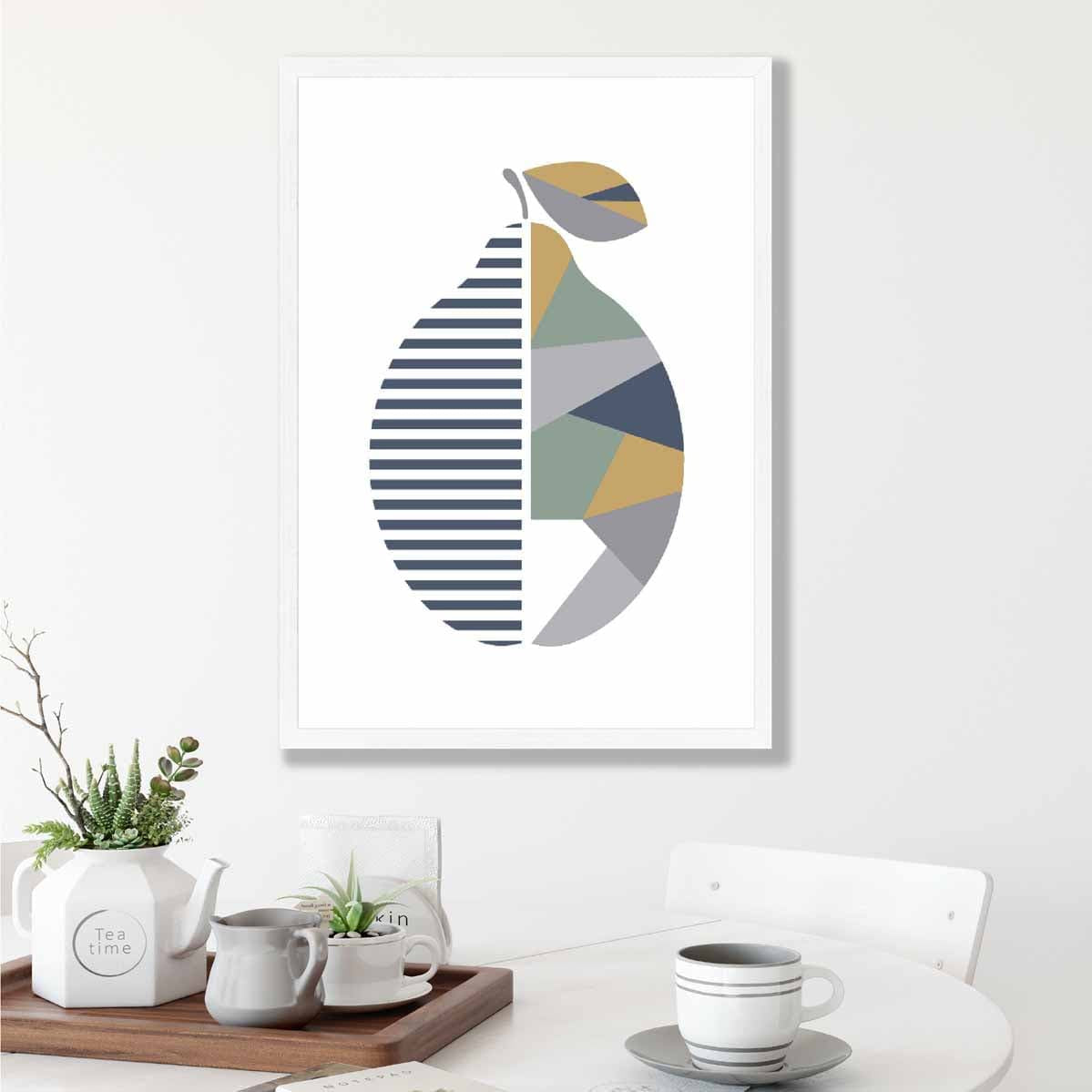 Geometric Fruit Poster of Lemon in Sage green Blue Yellow