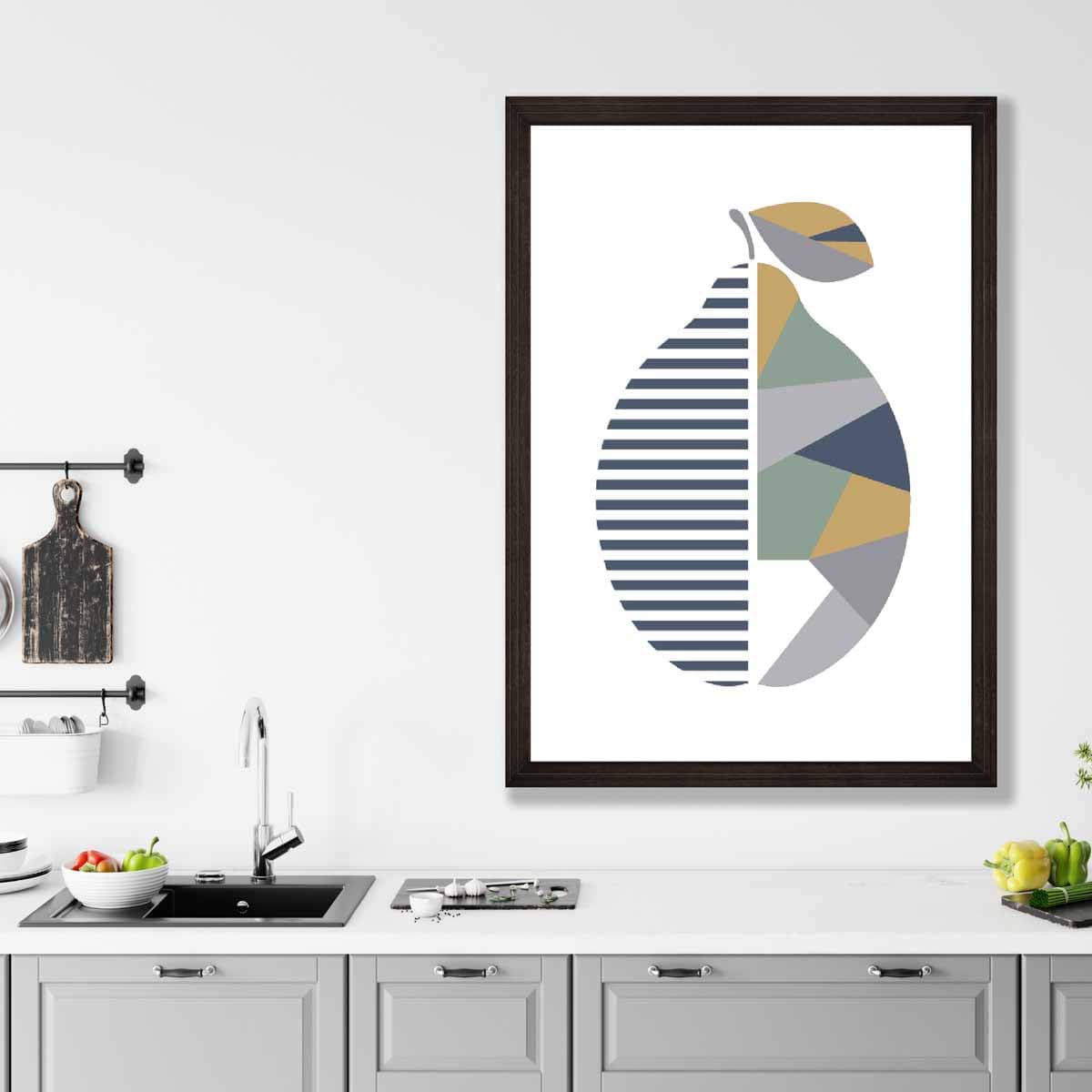 Geometric Fruit Poster of Lemon in Sage green Blue Yellow