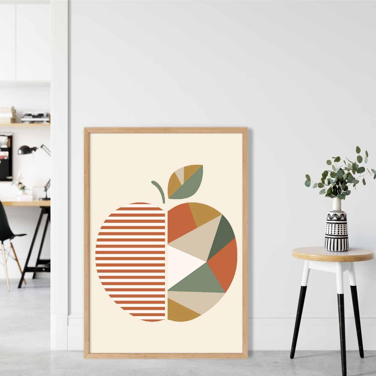 Geometric Fruit Poster of an Apple in Green Orange Yellow