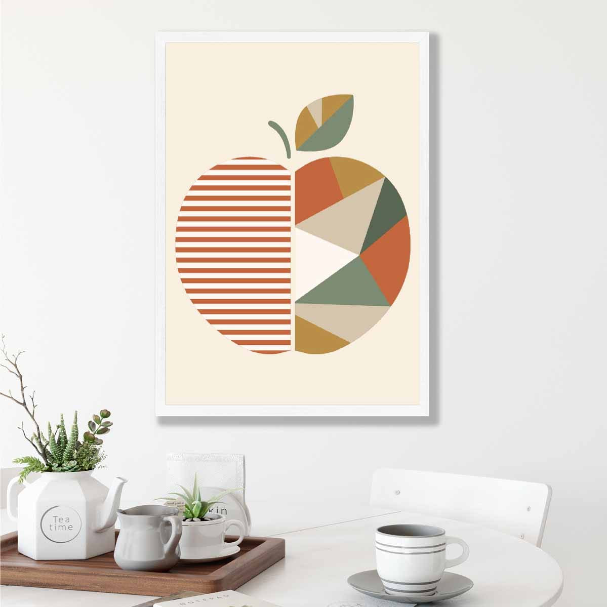 Geometric Fruit Poster of an Apple in Green Orange Yellow