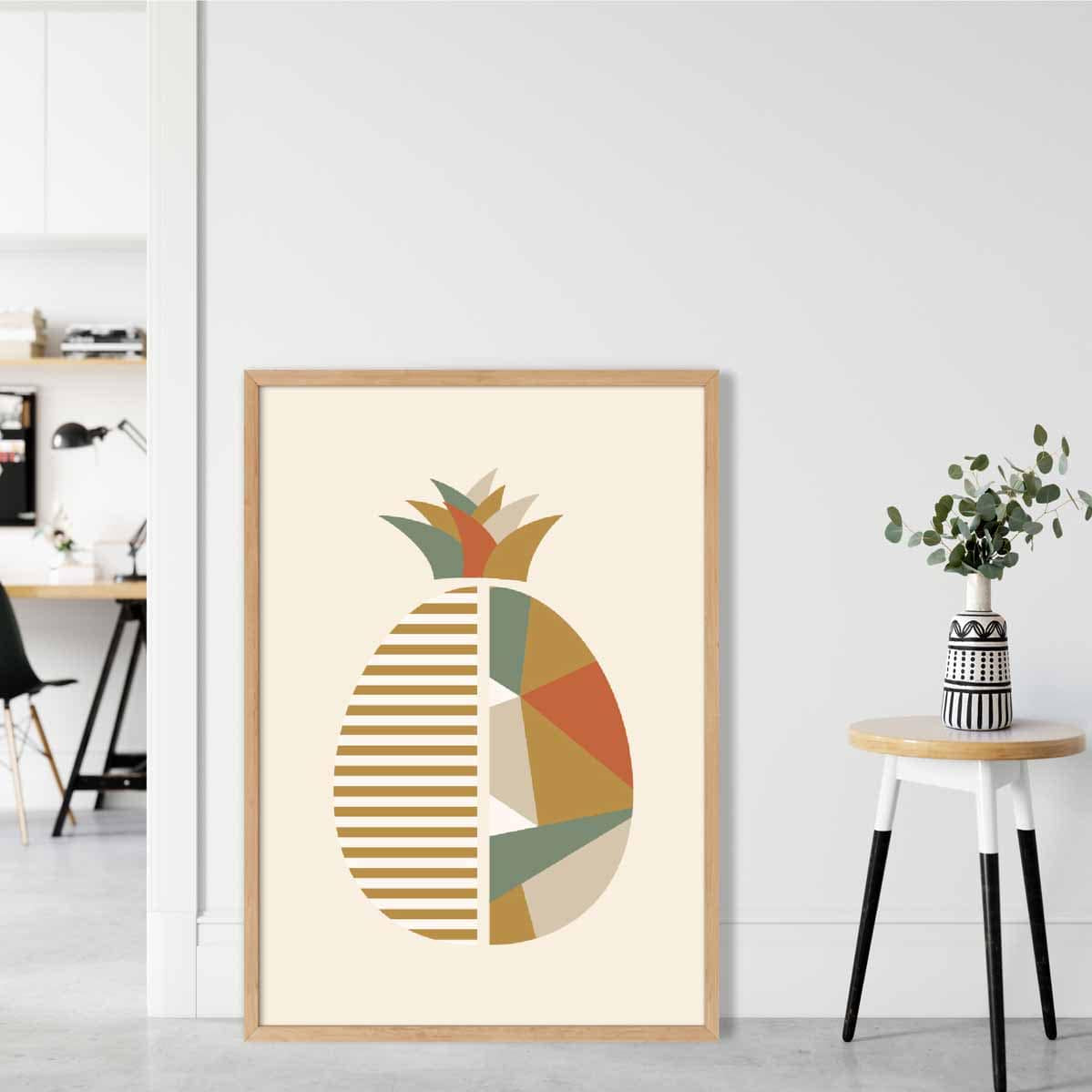 Geometric Fruit Poster of a Pineapple in Green Orange Yellow