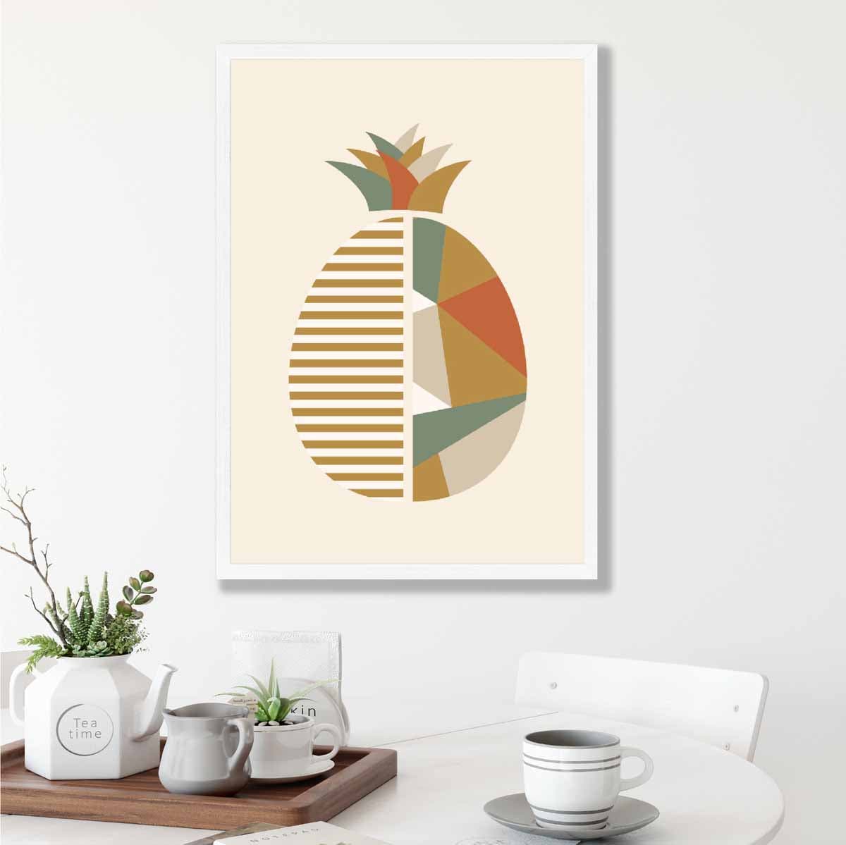 Geometric Fruit Poster of a Pineapple in Green Orange Yellow