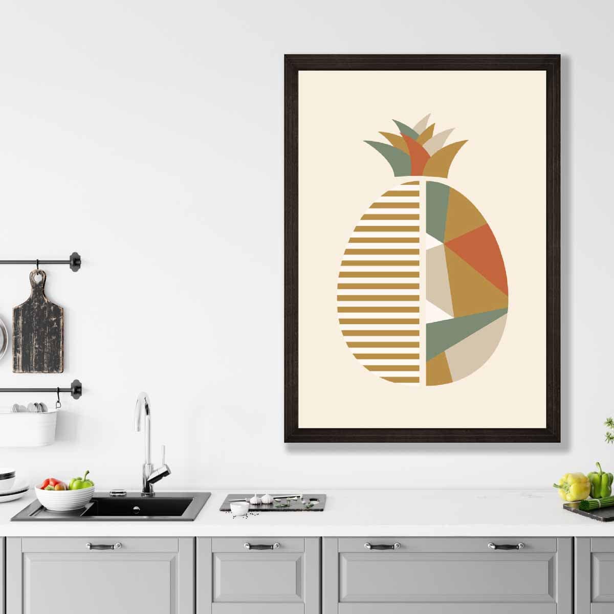 Geometric Fruit Poster of a Pineapple in Green Orange Yellow