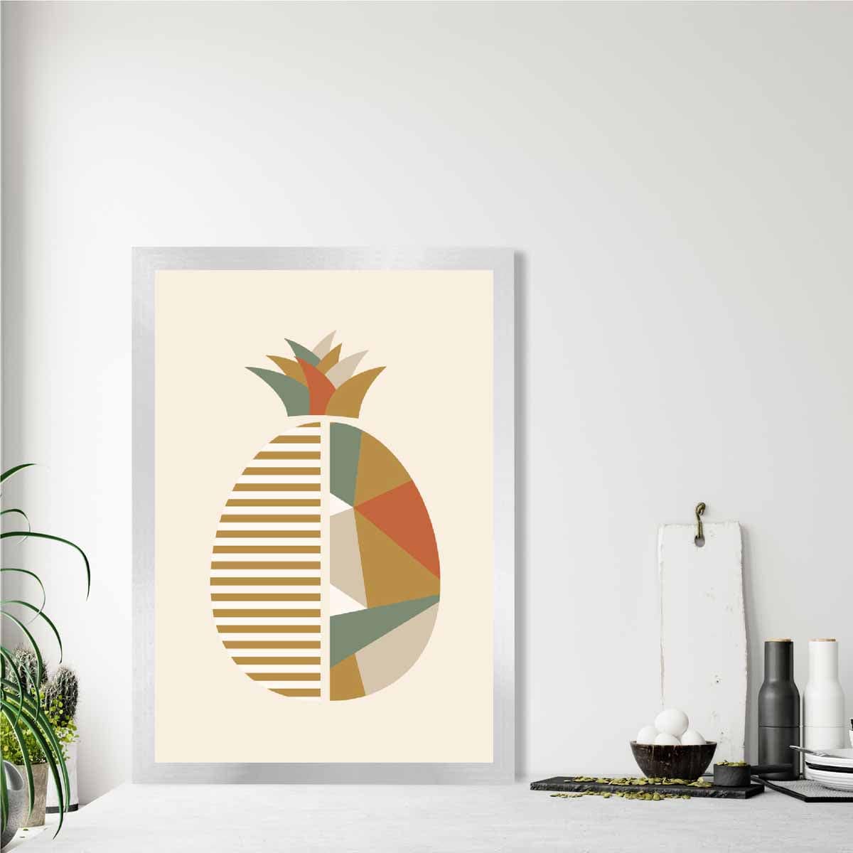 Geometric Fruit Poster of a Pineapple in Green Orange Yellow
