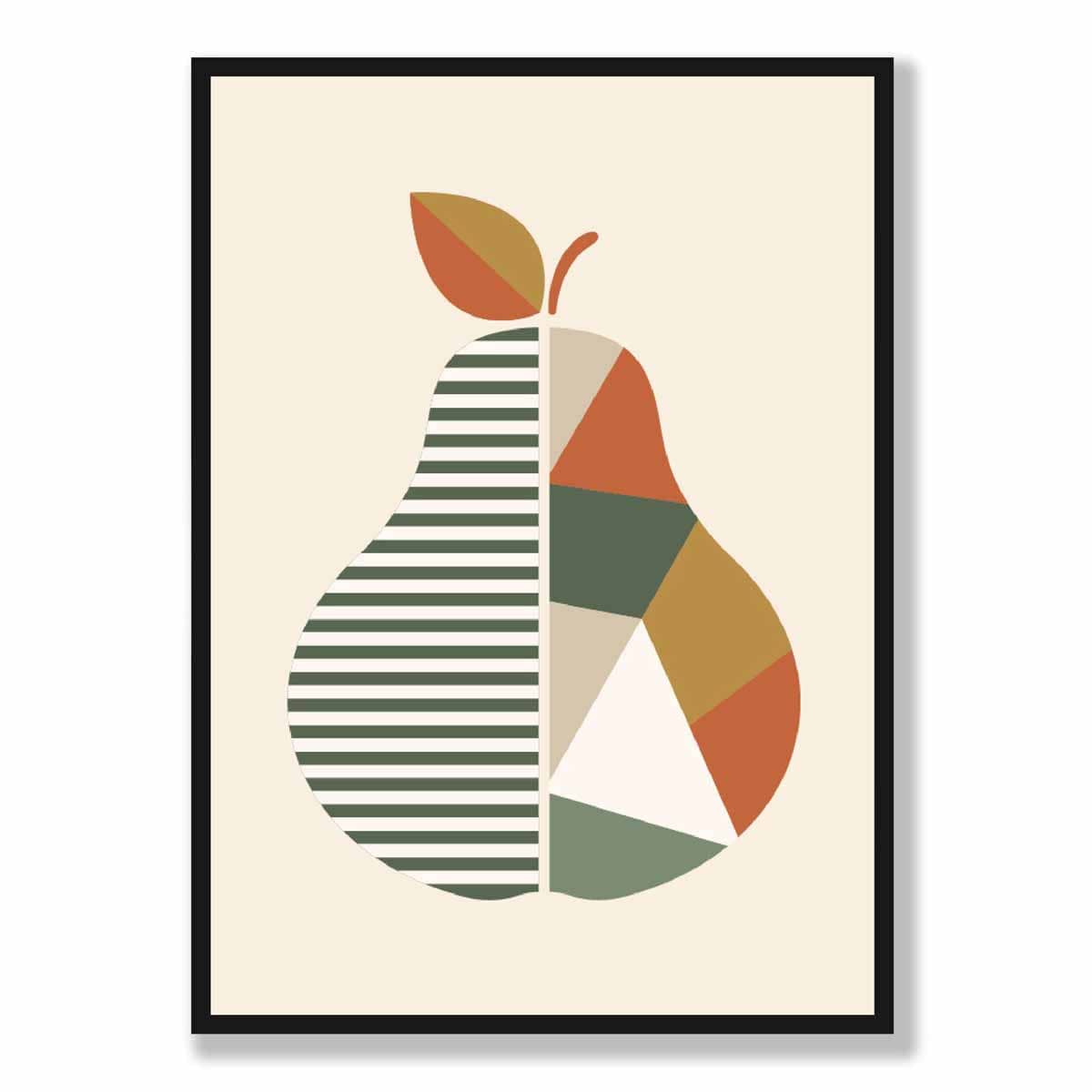 Geometric Fruit Poster of Pear in Green Orange Yellow