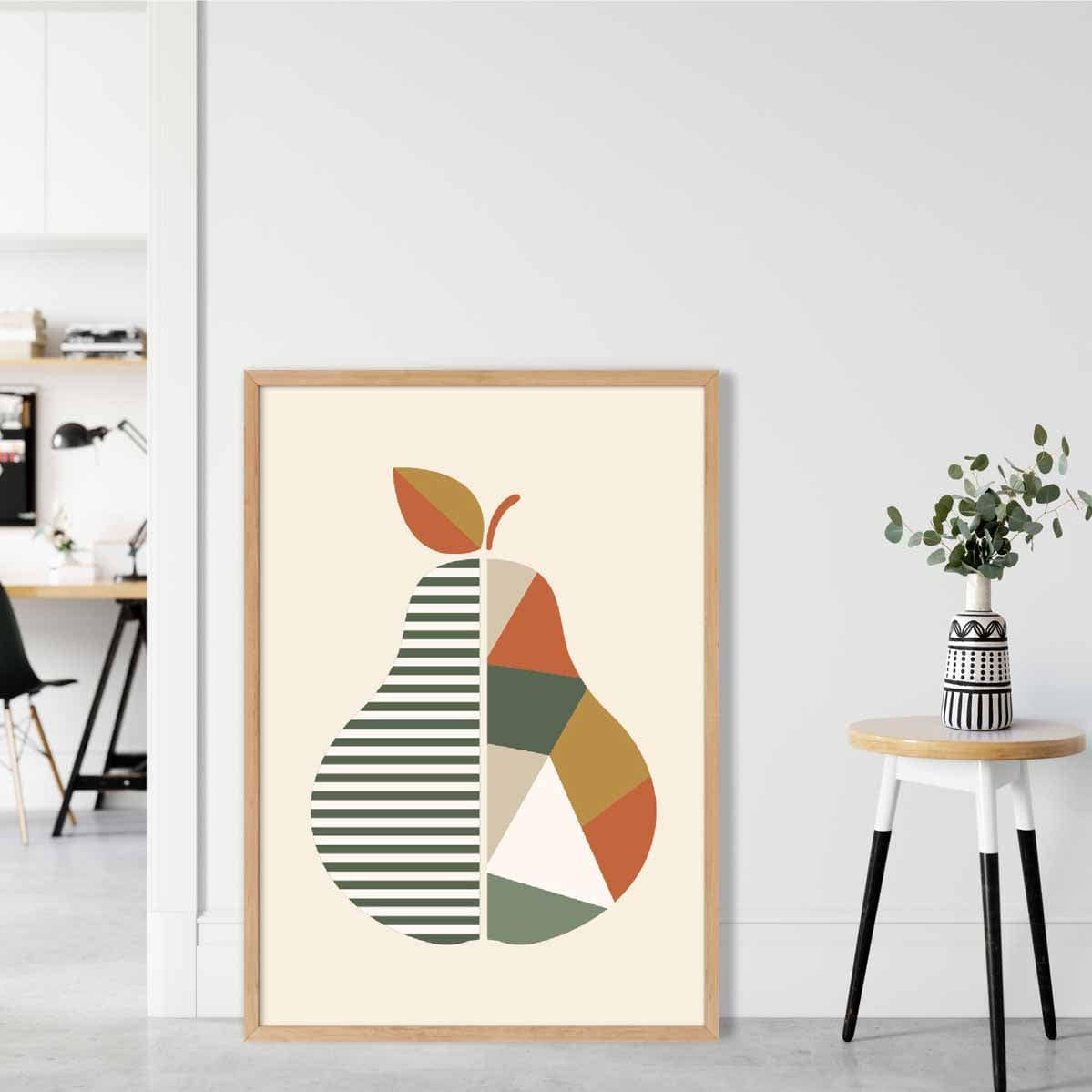 Geometric Fruit Poster of Pear in Green Orange Yellow
