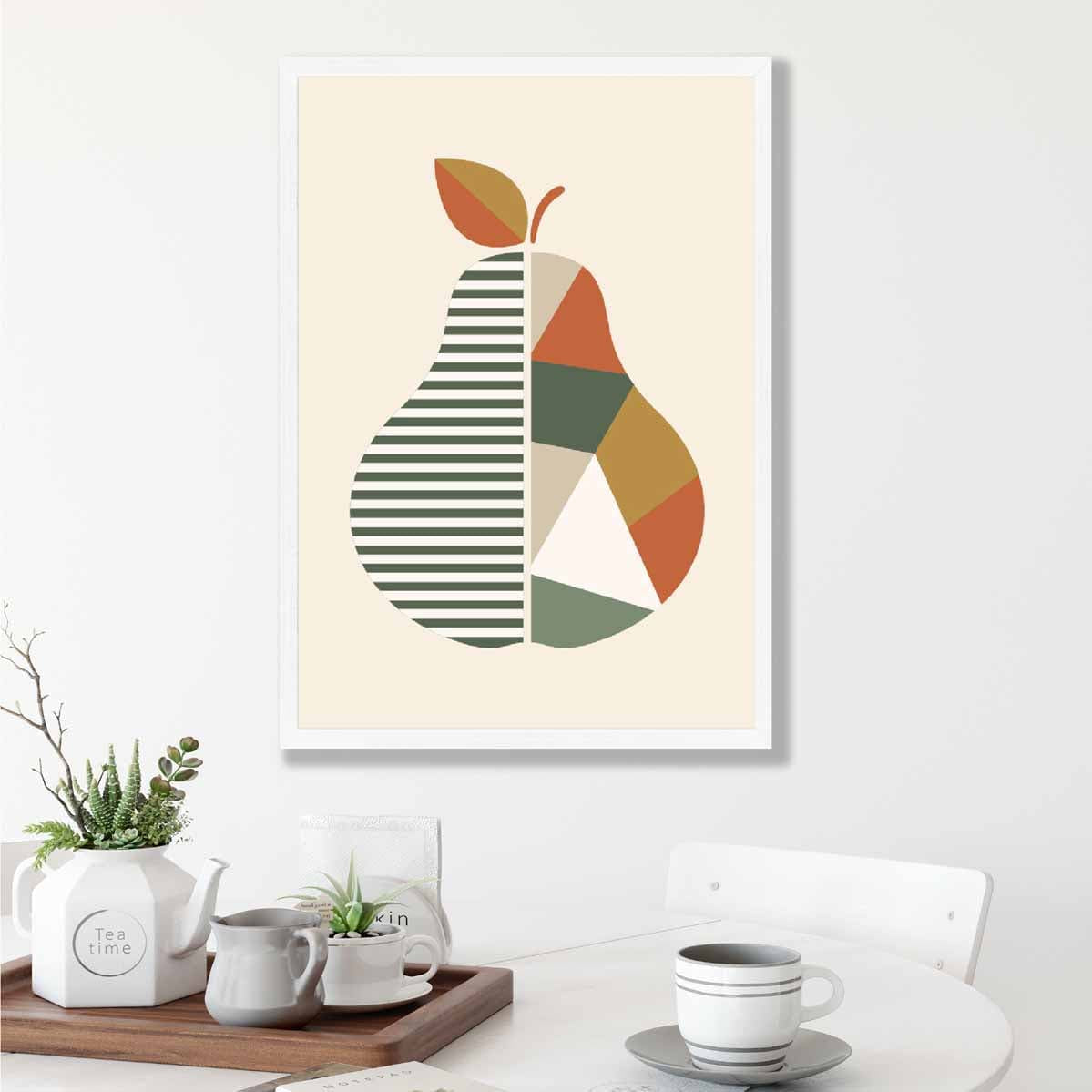 Geometric Fruit Poster of Pear in Green Orange Yellow